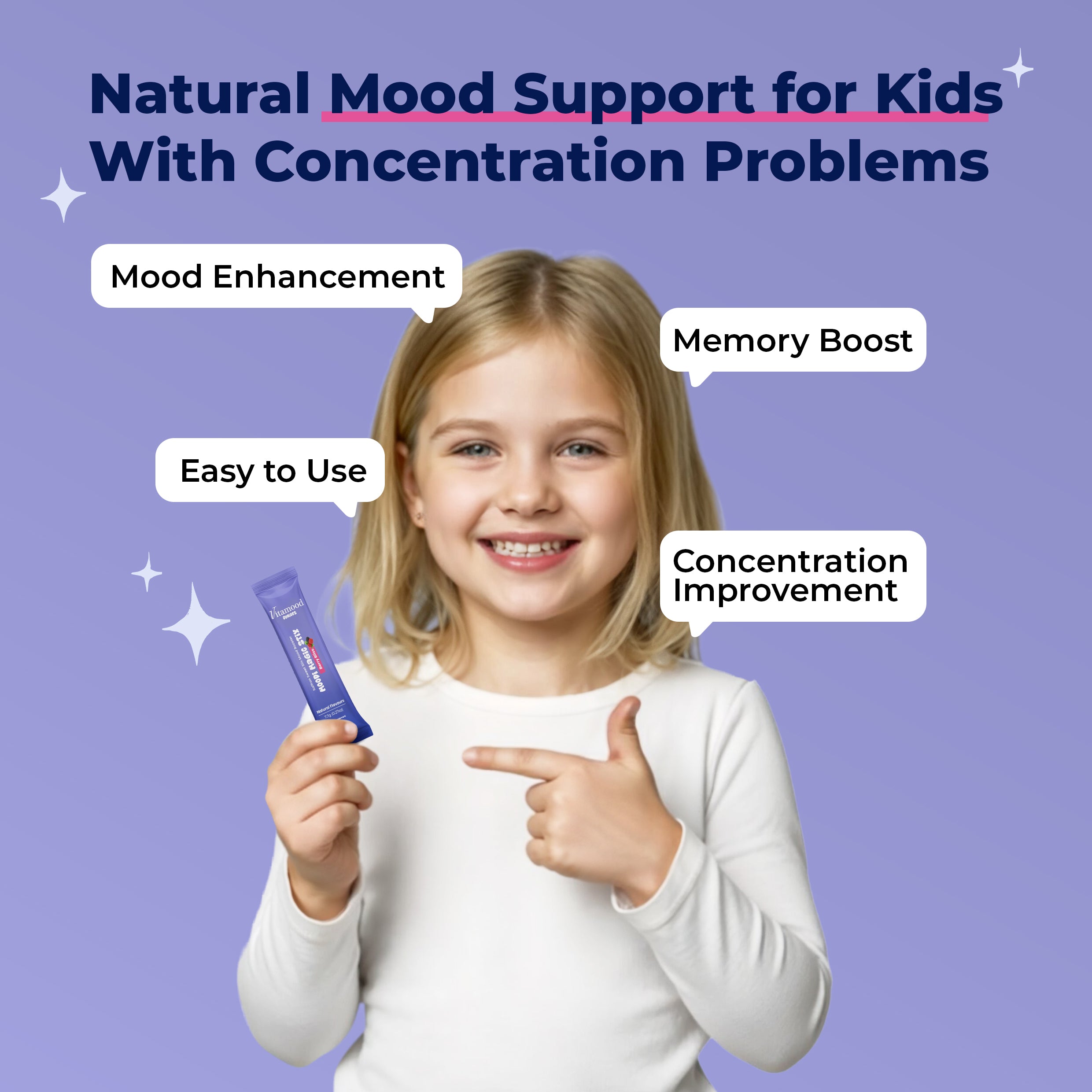 Child mixing Vitamood Stix saffron calm drink into water