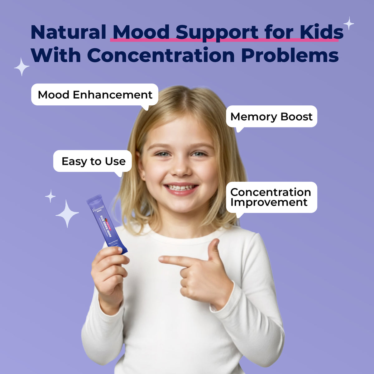 Child mixing Vitamood Stix saffron calm drink into water